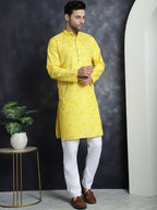 Jompers Men's Printed Kurta with Churidar - Yellow | Grocsy