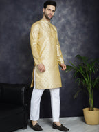 Jompers Men's Woven Design Silk Blend Kurta with Pyjama - Golden | Grocsy