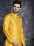 Jompers Men's Woven Design Silk Blend Kurta with Pyjama - Mustard | Grocsy