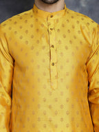Jompers Men's Woven Design Silk Blend Kurta with Pyjama - Mustard | Grocsy