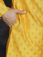 Jompers Men's Woven Design Silk Blend Kurta with Pyjama - Mustard | Grocsy