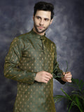 Jompers Men's Woven Design Silk Blend Kurta with Pyjama - Olive | Grocsy