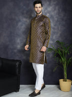 Jompers Men's Woven Design Silk Blend Kurta with Pyjama - Purple | Grocsy