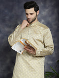 Jompers Men's Beige Woven Design Kurta with Pyjama - Beige | Grocsy