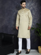 Jompers Men's Beige Woven Design Kurta with Pyjama - Beige | Grocsy