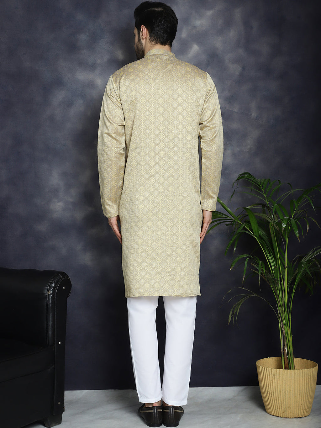 Jompers Men's Beige Woven Design Kurta with Pyjama - Beige | Grocsy