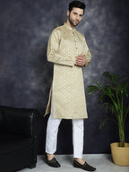 Jompers Men's Beige Woven Design Kurta with Pyjama - Beige | Grocsy