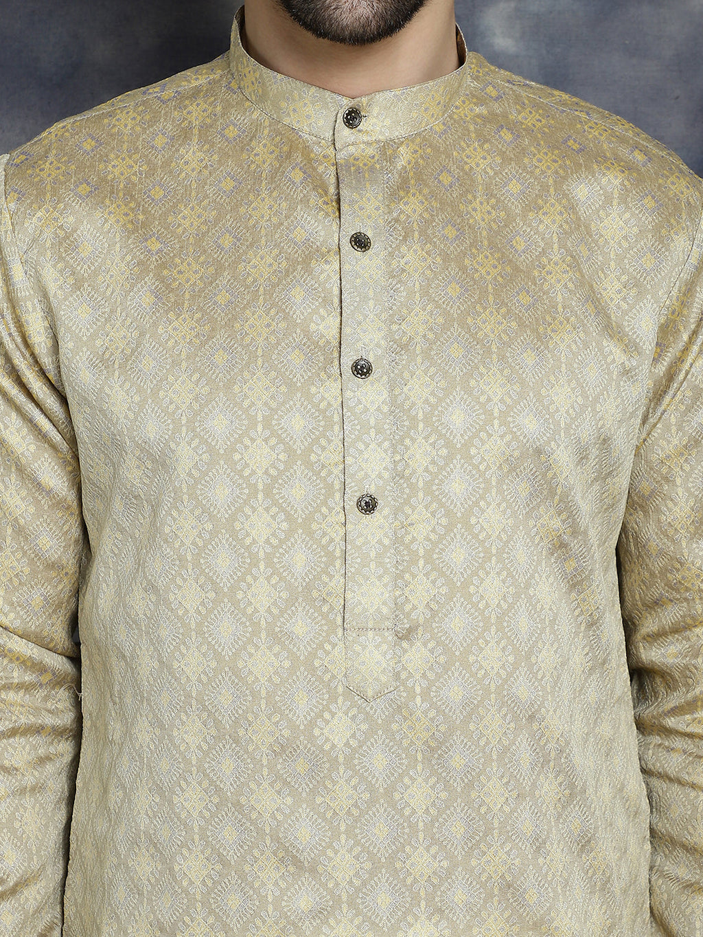 Jompers Men's Beige Woven Design Kurta with Pyjama - Beige | Grocsy