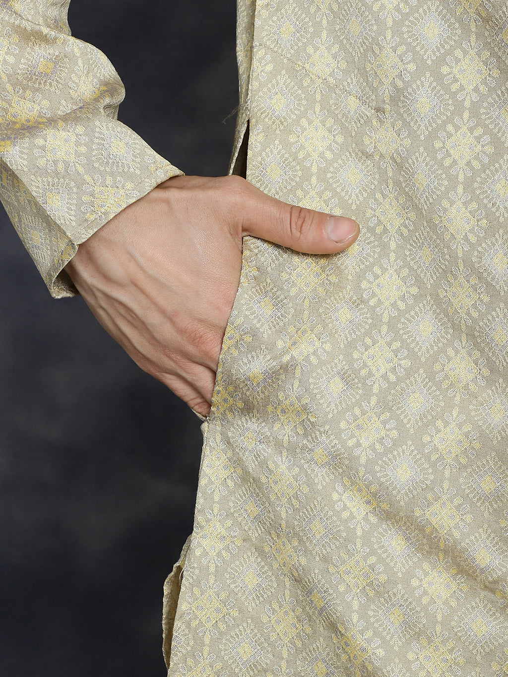 Jompers Men's Beige Woven Design Kurta with Pyjama - Beige | Grocsy