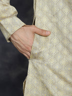 Jompers Men's Beige Woven Design Kurta with Pyjama - Beige | Grocsy
