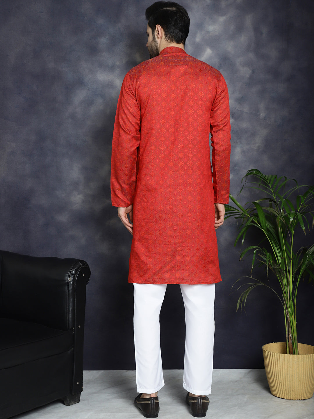 Jompers Men's Red Woven Design Kurta with Pyjama - Red | Grocsy