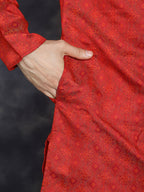 Jompers Men's Red Woven Design Kurta with Pyjama - Red | Grocsy