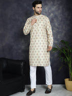 Jompers Men's Golden Foil Printed Kurta with Pyjama - Golden | Grocsy
