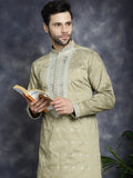 Jompers Men's Sequins Embroidered Kurta Pyjama Set - Beige | Grocsy
