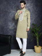 Jompers Men's Sequins Embroidered Kurta Pyjama Set - Beige | Grocsy