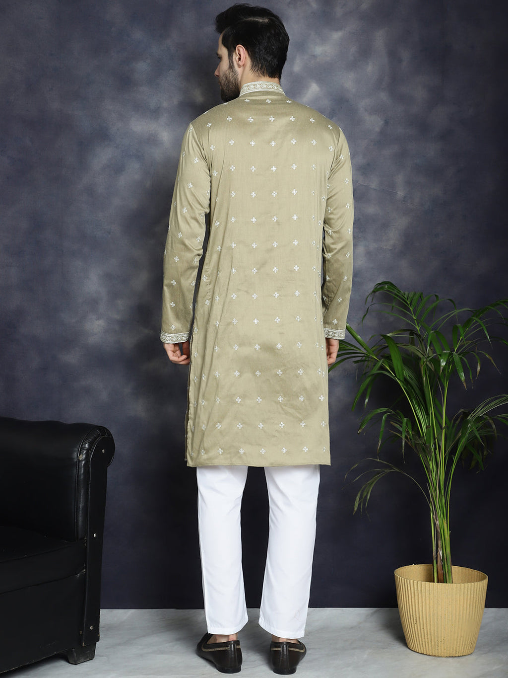 Jompers Men's Sequins Embroidered Kurta Pyjama Set - Beige | Grocsy