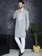 Jompers Men's Sequins Embroidered Kurta Pyjama Set - Grey | Grocsy