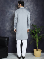 Jompers Men's Sequins Embroidered Kurta Pyjama Set - Grey | Grocsy