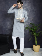 Jompers Men's Sequins Embroidered Kurta Pyjama Set - Grey | Grocsy