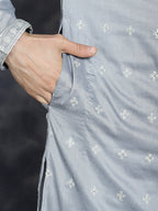 Jompers Men's Sequins Embroidered Kurta Pyjama Set - Grey | Grocsy