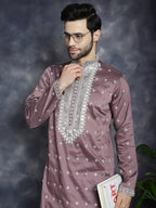 Jompers Men's Sequins Embroidered Kurta Pyjama Set - Megenta | Grocsy