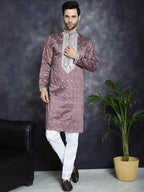 Jompers Men's Sequins Embroidered Kurta Pyjama Set - Megenta | Grocsy