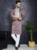 Jompers Men's Sequins Embroidered Kurta Pyjama Set - Megenta | Grocsy