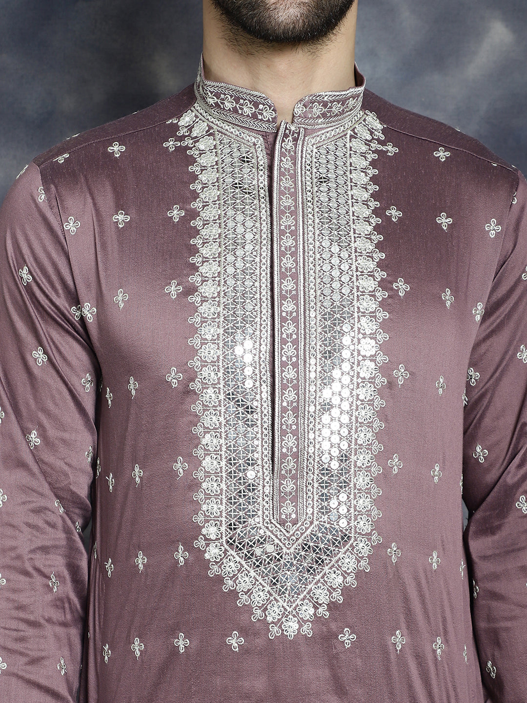 Jompers Men's Sequins Embroidered Kurta Pyjama Set - Megenta | Grocsy
