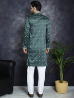Jompers Men's Sequins Embroidered Kurta Pyjama Set - Olive | Grocsy