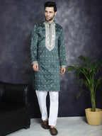 Jompers Men's Sequins Embroidered Kurta Pyjama Set - Olive | Grocsy