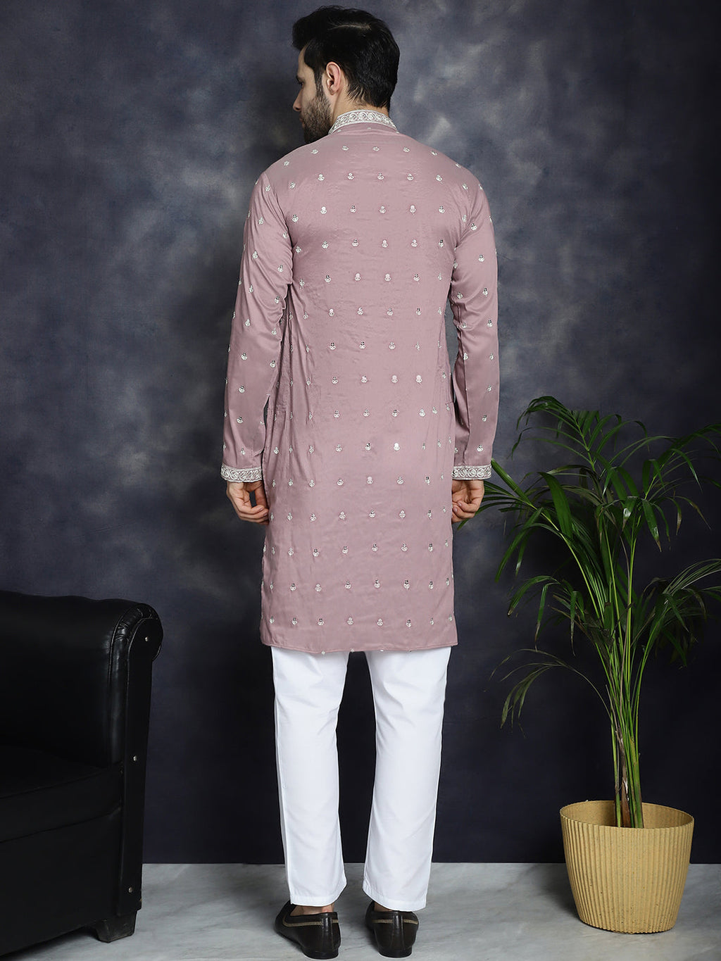 Jompers Men's Chikankari Embroidered Kurta Pyjama Set - Magenta | Grocsy