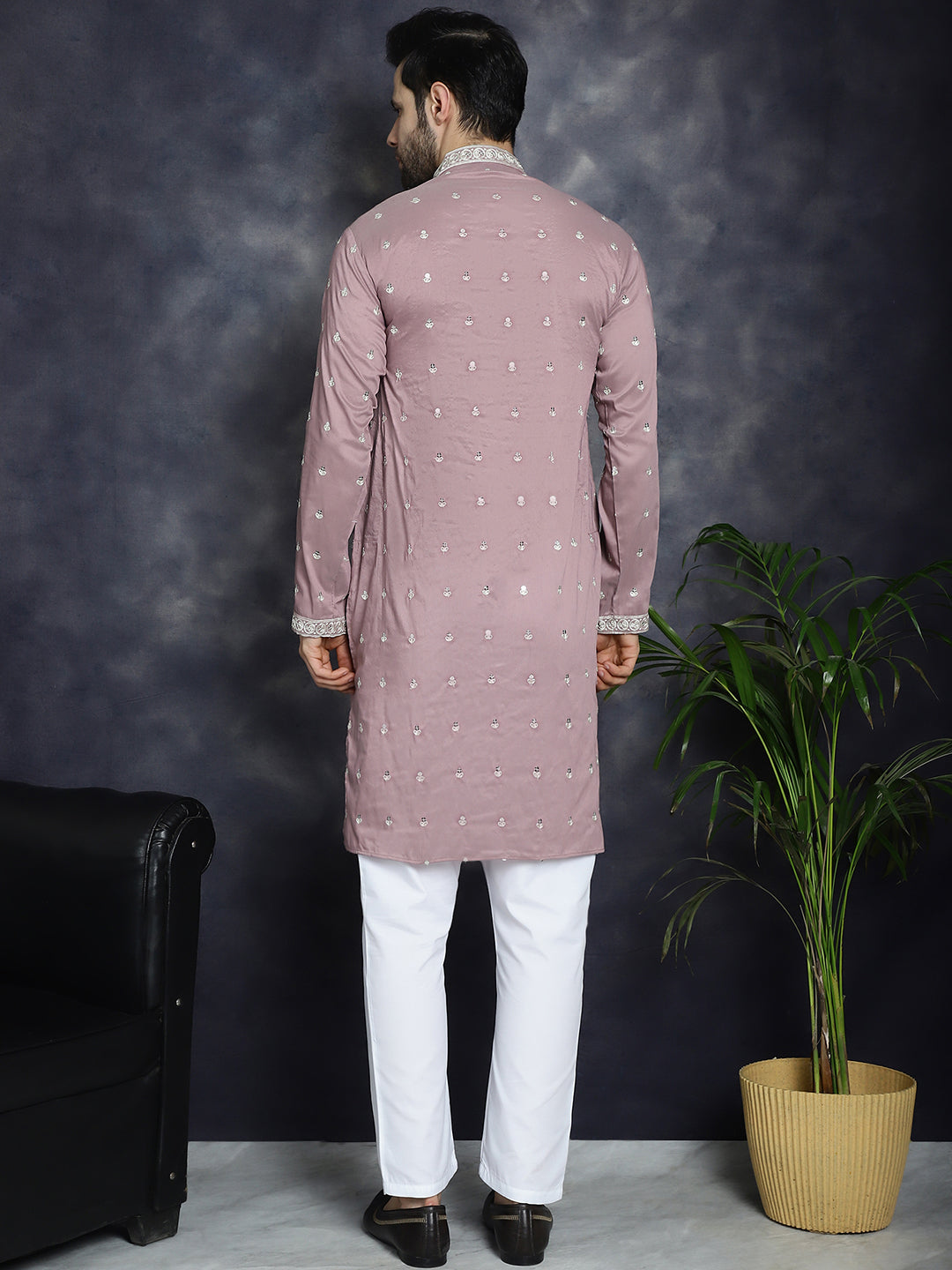 Jompers Men's Chikankari Embroidered Kurta Pyjama Set - Magenta | Grocsy