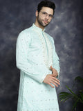 Jompers Men's Chikankari Embroidered Kurta Pyjama Set - Sky Blue | Grocsy