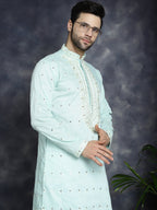 Jompers Men's Chikankari Embroidered Kurta Pyjama Set - Sky Blue | Grocsy