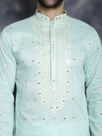 Jompers Men's Chikankari Embroidered Kurta Pyjama Set - Sky Blue | Grocsy