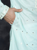 Jompers Men's Chikankari Embroidered Kurta Pyjama Set - Sky Blue | Grocsy