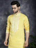 Jompers Men's Chikankari Embroidered Kurta Pyjama Set - Yellow | Grocsy