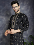 Jompers Men's Black Chikankari Embroidered Kurta With Pyjama | Grocsy