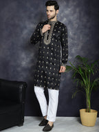 Jompers Men's Black Chikankari Embroidered Kurta With Pyjama | Grocsy