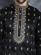 Jompers Men's Black Chikankari Embroidered Kurta With Pyjama | Grocsy
