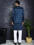 Jompers Men's Navy Blue Chikankari Embroidered Kurta With Pyjama | Grocsy