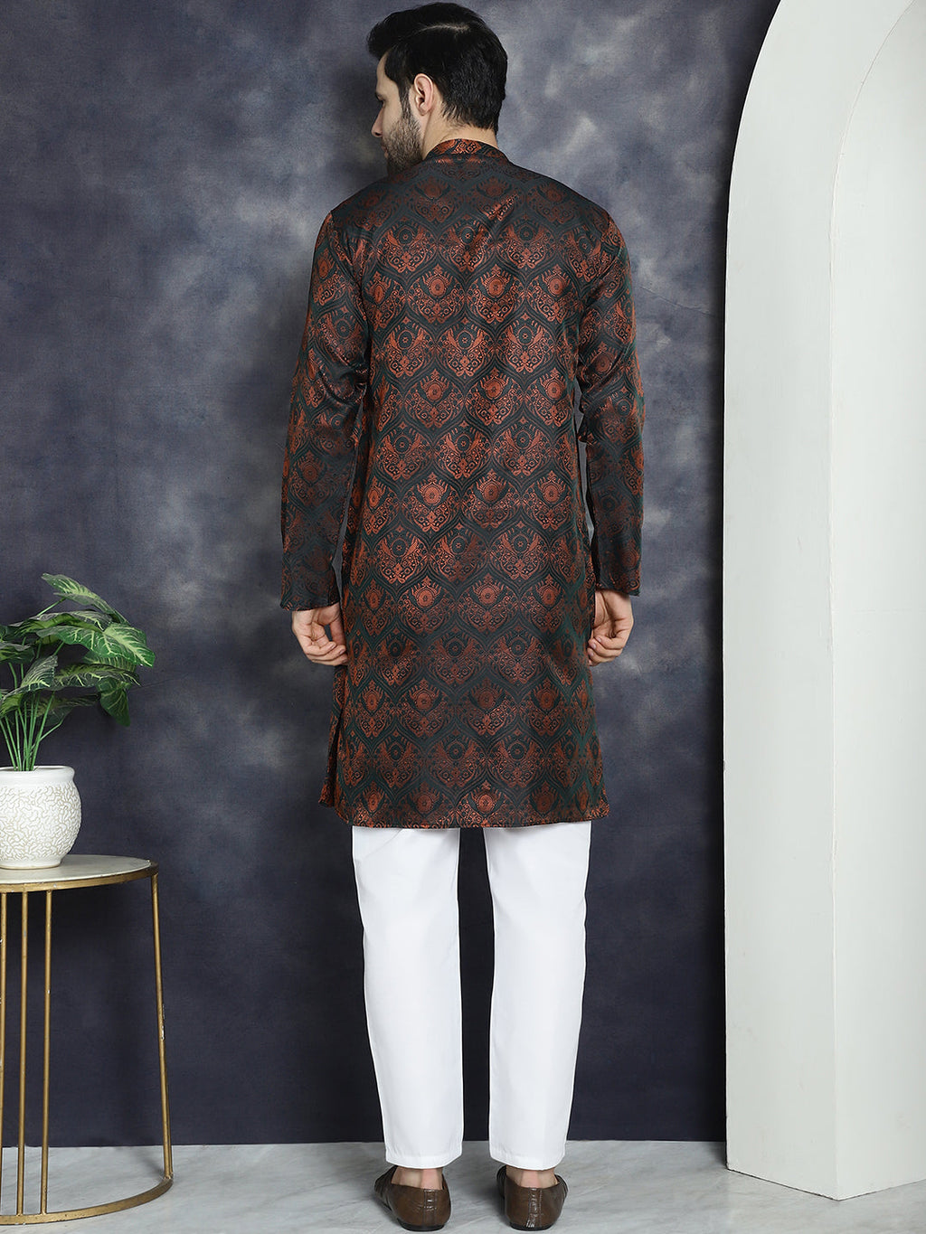 Jompers Men's Bronze Silk Blend Straight Kurta Pyjama Set | Grocsy
