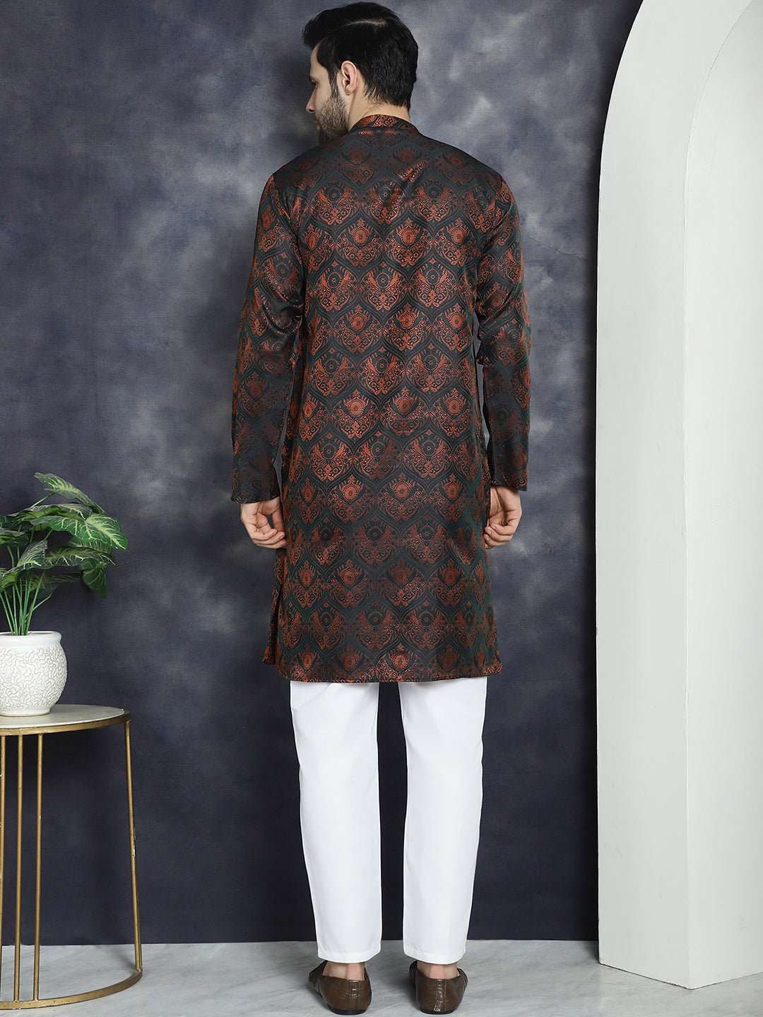 Jompers Men's Bronze Silk Blend Straight Kurta Pyjama Set | Grocsy