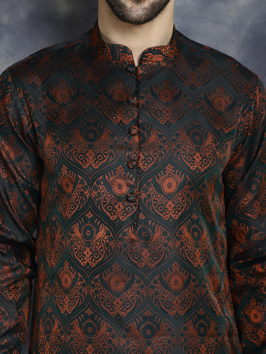 Jompers Men's Bronze Silk Blend Straight Kurta Pyjama Set | Grocsy