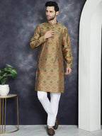 Jompers Men's Golden Silk Blend Straight Kurta Pyjama Set | Grocsy