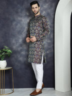 Jompers Men's Purple Silk Blend Straight Kurta Pyjama Set | Grocsy