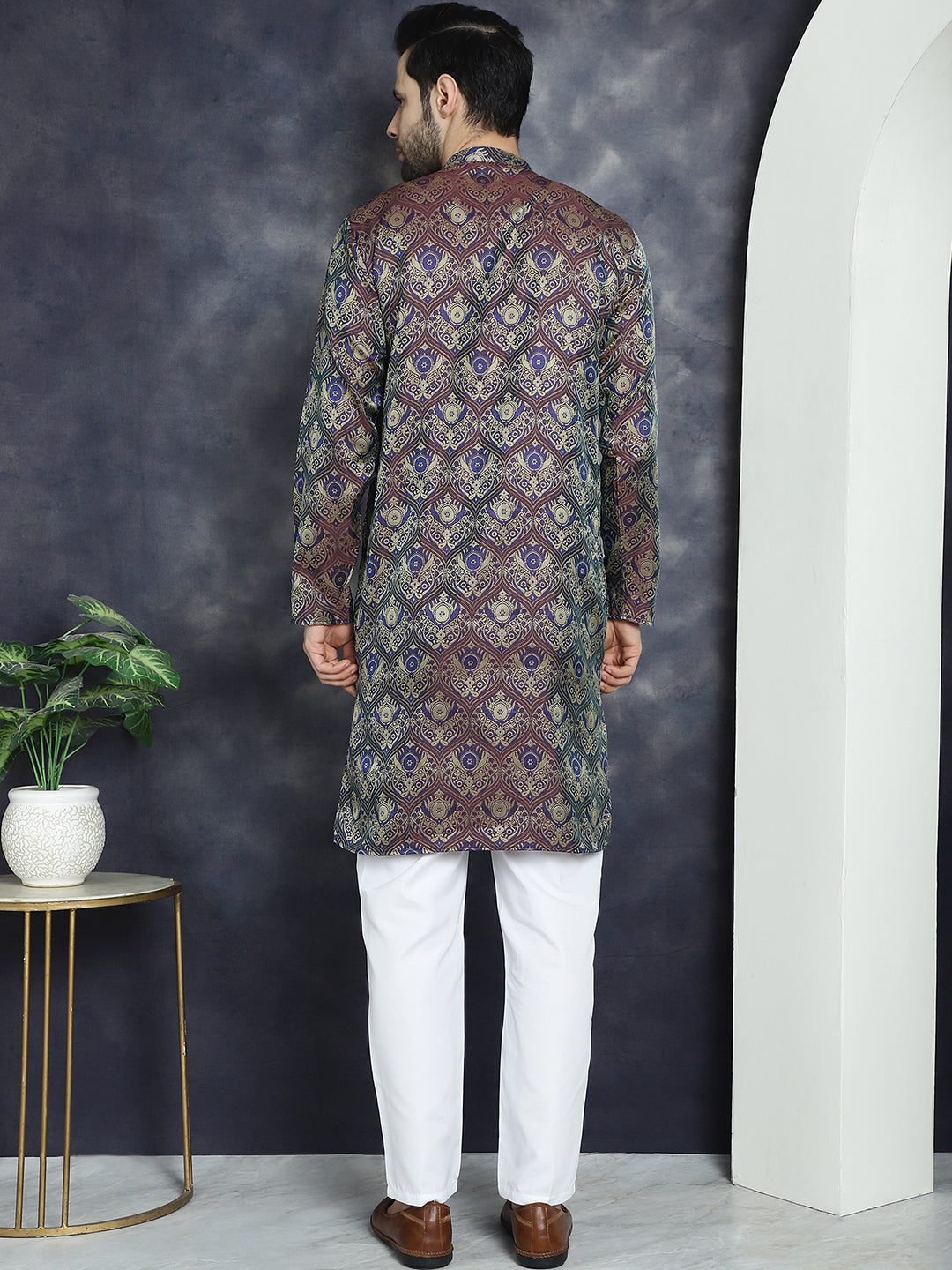 Jompers Men's Purple Silk Blend Straight Kurta Pyjama Set | Grocsy