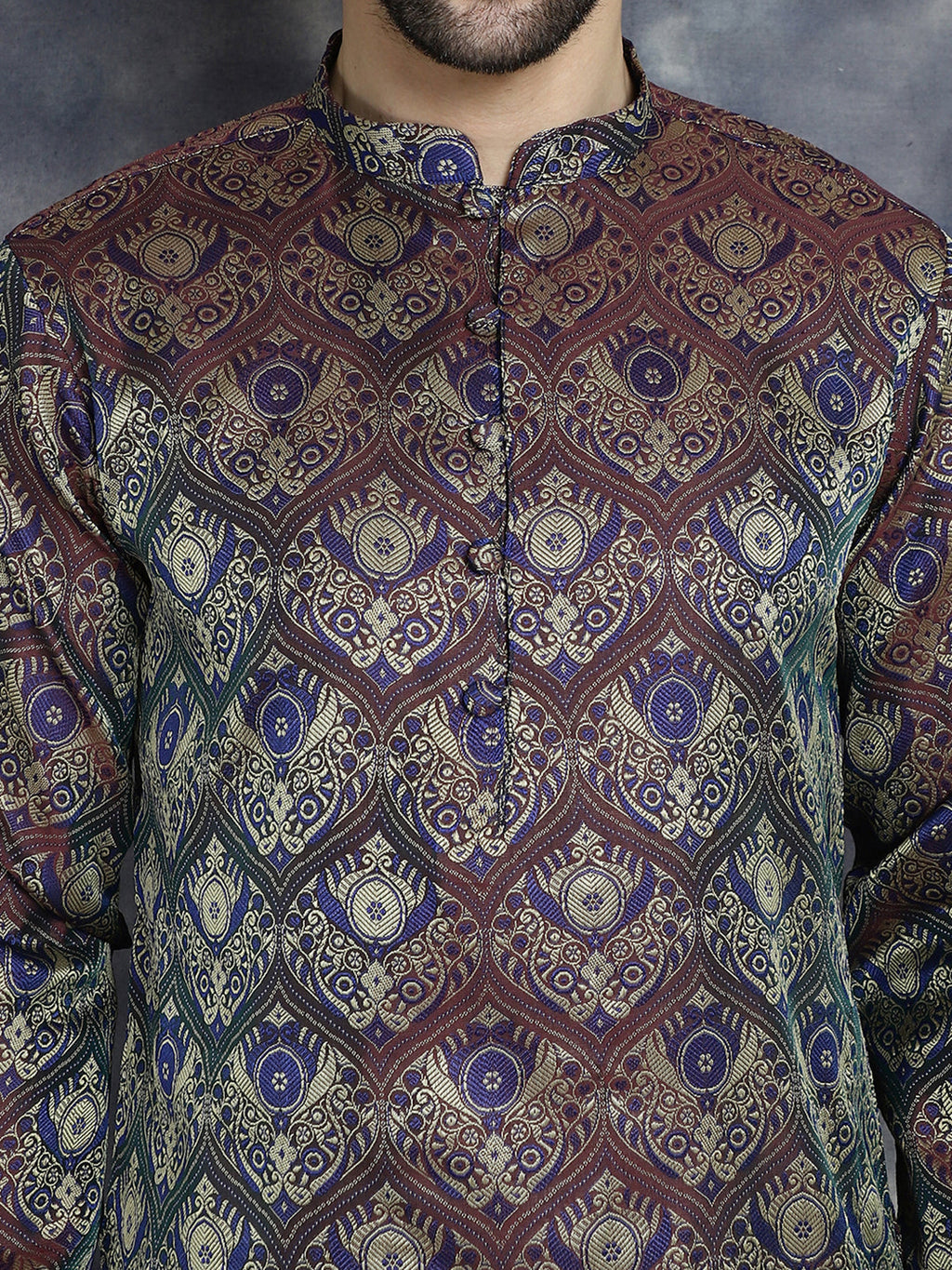 Jompers Men's Purple Silk Blend Straight Kurta Pyjama Set | Grocsy