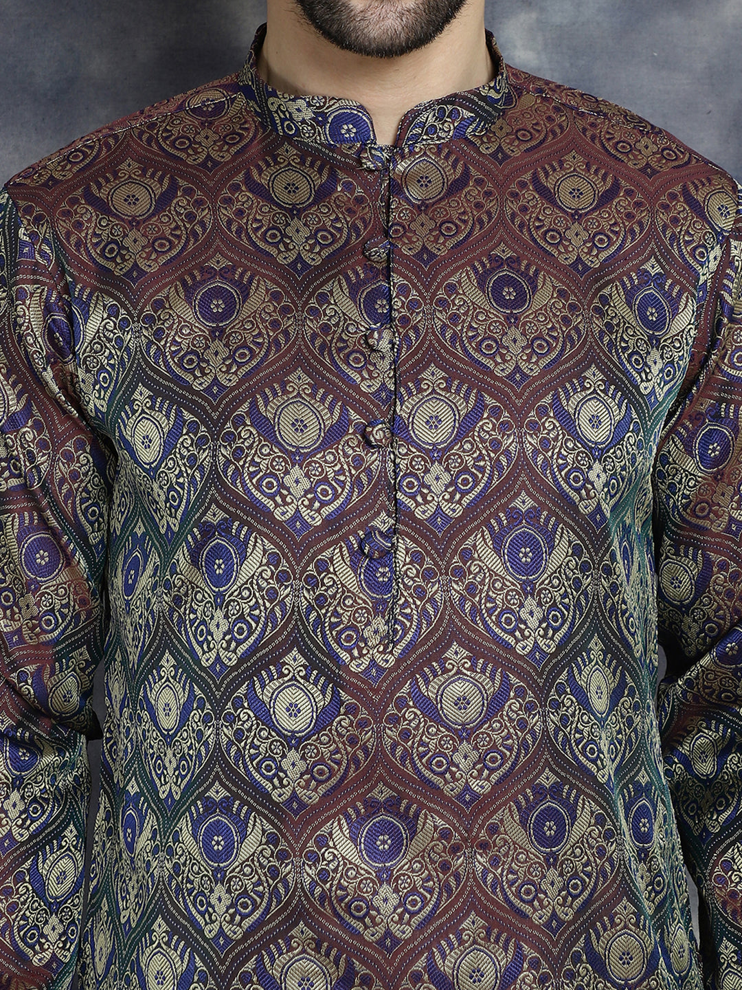 Jompers Men's Purple Silk Blend Straight Kurta Pyjama Set | Grocsy