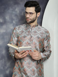 Jompers Men's Silver Silk Blend Straight Kurta Pyjama Set | Grocsy